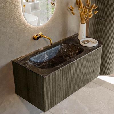 Badmeubel Mondiaz Kurve-Dlux | 105 cm cm | Meubelkleur Shadow | Wastafelkleur Lava | Solid surface | Wasbak links zijde spoelbak | Zonder kraangat(en)