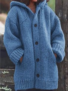 Plain Wool/Knitting Casual Loose Hoodie Sweater Coat