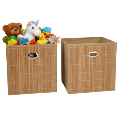 Opbergmand / kastmand - 2x - naturel - bamboe / kunststof - 28 liter - 31 x 31 x 31 cm - opvouwbaar