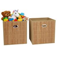 Opbergmand / kastmand - 2x - naturel - bamboe / kunststof - 28 liter - 31 x 31 x 31 cm - opvouwbaar