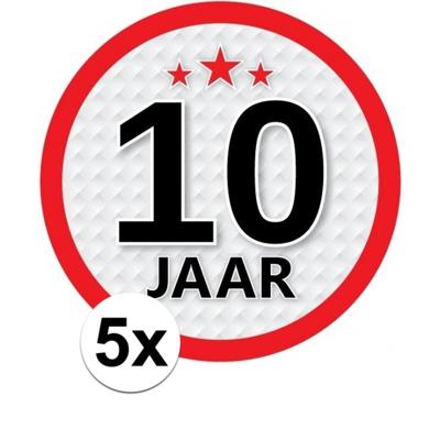 10 jaar leeftijd sticker - 5x - rond - Dia 15 cm - 10 jaar verjaardag - jubileum - leeftijd versieri