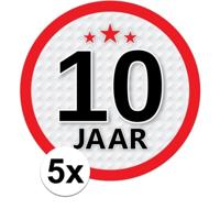 10 jaar leeftijd sticker - 5x - rond - Dia 15 cm - 10 jaar verjaardag - jubileum - leeftijd versieri
