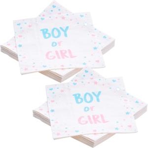 Chaks Baby Gender Reveal servetten - 2x stuks - roze/blauw - Boy or Girl - 27 cm