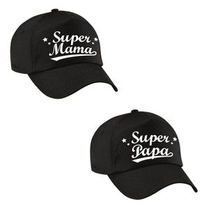 Super papa en Super mama petje zwart - Cadeau petten set voor Papa en Mama