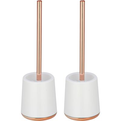 Toiletborstel in houder/wc-borstel - 2x Coruna - PS kunststof - wit/koper - 38 x 12 cm