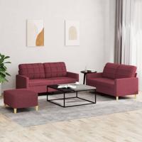 3-delige Loungeset met kussens stof wijnrood 3-delige Loungeset met kussens stof wijnrood