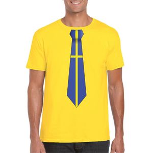 Geel t-shirt met Zweden vlag stropdas heren