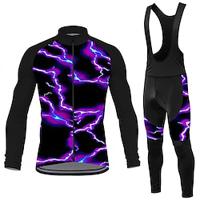 Voor heren Wielrenshirt met strakke wielrenbroek Lange mouw Bergracen Wegwielrennen Rood Blauw Paars Bliksem Fietsen Spandex Sport Bliksem Kleding Lightinthebox - thumbnail