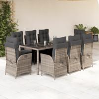 9-delige Tuinset met kussens poly rattan grijs