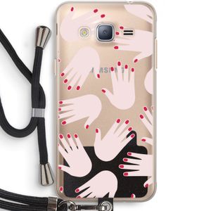 Hands pink: Samsung Galaxy J3 (2016) Transparant Hoesje met koord