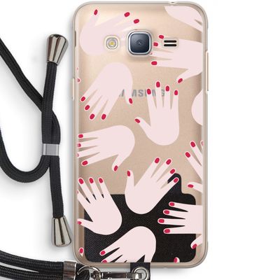 Hands pink: Samsung Galaxy J3 (2016) Transparant Hoesje met koord