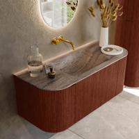 Badmeubel Mondiaz Kurve-Dlux | 110 cm | Meubelkleur Ruby | Wastafelkleur Oza | Solid surface | Wasbak midden spoelbak | Zonder kraangat(en)