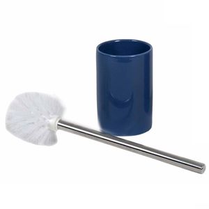 Wc/toiletborstel inclusief houder blauw/zilver 37 cm van RVS/keramiek