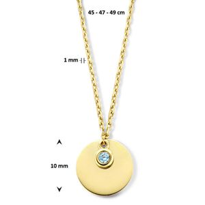 Ketting Graveerplaatje Geboortesteen Maart geelgoud-zirconia blauw 45-49 cm