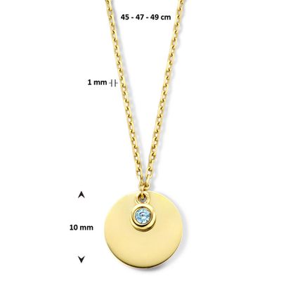 Ketting Graveerplaatje Geboortesteen Maart geelgoud-zirconia blauw 45-49 cm