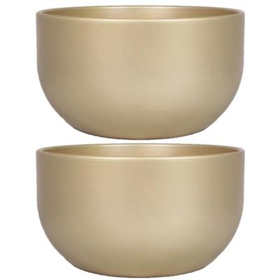 Floran Bloempot - 2x stuks - schaal - parelgoud - keramiek - binnen - 26 x 14 cm