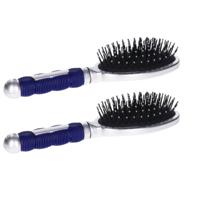 Haarborstel Hairmaster - 2x - zilver met blauw handvat - 23 x 6 cm - kunststof - heren/dames/kindere