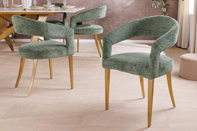 Scandinavische stoel BOUTIQUE groen getextureerde stof geborsteld champagne goud metaal - 45924