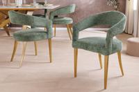 Scandinavische stoel BOUTIQUE groen getextureerde stof geborsteld champagne goud metaal - 45924