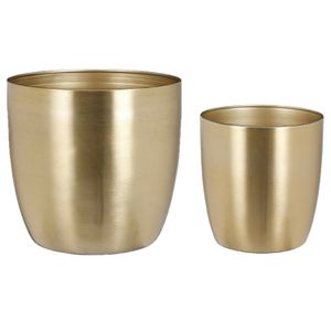 Plantenpot/bloempotten set - 2x stuks - metaal - goud - D16 en D20 cm