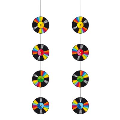 Feestartikelen en versieringen muziek platen - 2x stuks - Seventies/eighties hangende slingers - 100