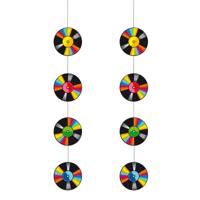Feestartikelen en versieringen muziek platen - 2x stuks - Seventies/eighties hangende slingers - 100