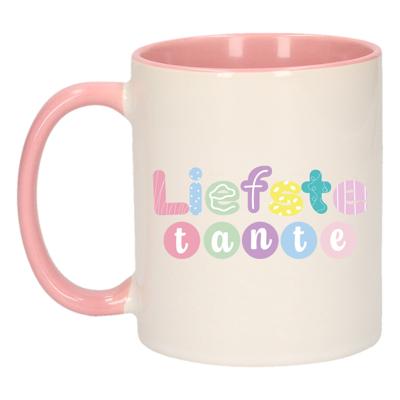 Cadeau koffie/thee mok voor Tante - roze - liefste Tante - keramiek - 300 ml