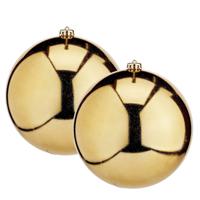 Krist+ Grote decoratie kerstballen - 2x - goud - 20 cm - kunststof - glimmend - thumbnail