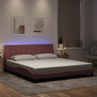 Bedframe met LED zonder matras "Hanko" fluweel roze 180x200 cm