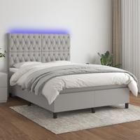 Boxspring met matras en LED stof lichtgrijs 140x200 cm