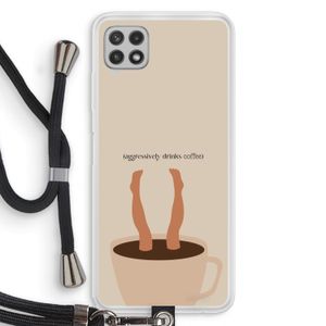 Aggressively drinks coffee: Samsung Galaxy A22 4G Transparant Hoesje met koord