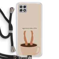 Aggressively drinks coffee: Samsung Galaxy A22 4G Transparant Hoesje met koord