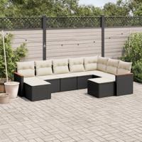 9-delige Loungeset met kussens poly rattan zwart