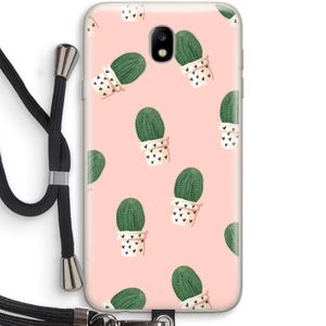 Cactusprint roze: Samsung Galaxy J7 (2017) Transparant Hoesje met koord