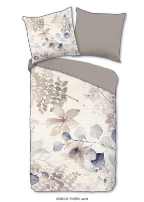 Descanso Dekbedovertrek "bladeren" - Zand - (135x200 cm) - Biologisch Katoen satijn