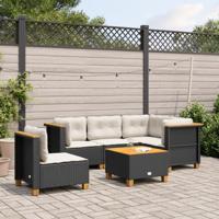6-delige Loungeset met kussens poly rattan zwart