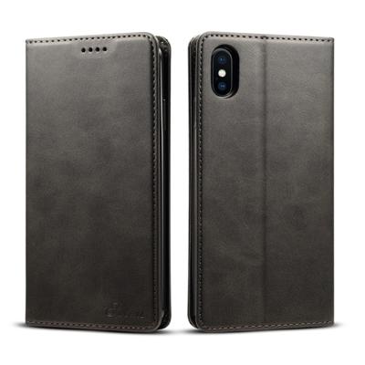 Suteni kalf textuur horizontale Flip lederen case voor de iPhone XS Max met houder & card slots & portemonnee (zwart)
