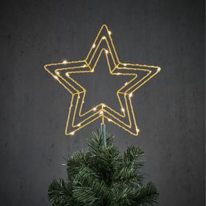 Kerstboom ster piek/topper goud met LED verlichting D25 cm   -