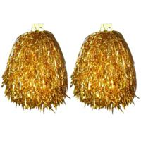 Cheerball/pompom goud - 2x - met ringgreep - 33 cm - Cheerleader verkleed accessoires