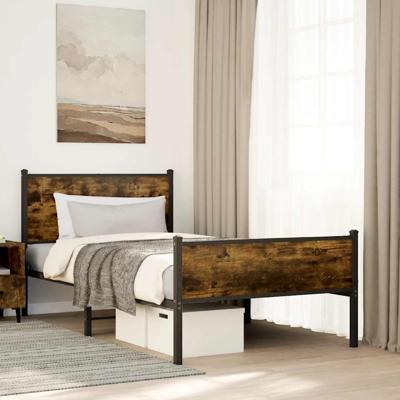 Bedframe zonder matras metaal gerookt eikenkleurig 107x203 cm
