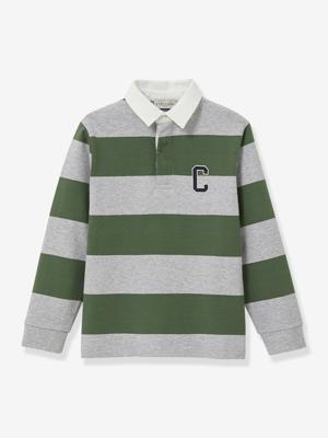 Geruite rugby polo voor jongens van biologisch katoen CYRILLUS groen