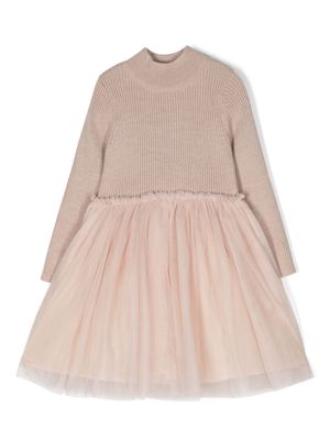 Donsje robe-pull en laine et tulle - Tons neutres