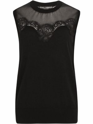 Dolce & Gabbana pull sans manches à détails en dentelle - Noir