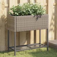 Plantenbak met schap poly rattan grijs