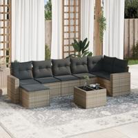 8-delige Loungeset met kussens poly rattan grijs