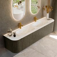 Badmeubel Mondiaz Kurve-Dlux | 190 cm cm | Meubelkleur Shadow | Wastafelkleur Ostra | Solid surface | Wasbak beiden zijden spoelbak | 2 kraangaten Badmeubel Mondiaz Kurve-Dlux | 190 cm cm | Meubelkleur Shadow | Wastafelkleur Ostra | Solid surface | Wasbak beiden zijden spoelbak | 2 kraangaten