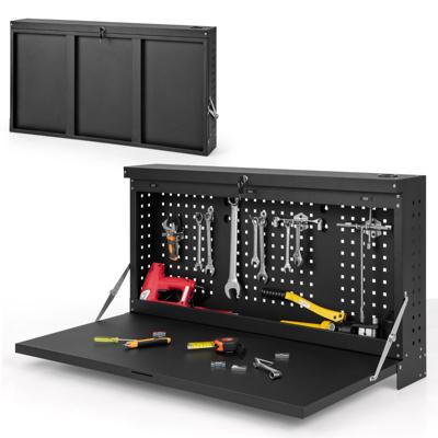 Wandklapbare Werktafel met Geperforeerd Paneel 2-In-1 Gereedschapsopbergunit met Ruime Plank Hangende Werktafel voor Garage Werkplaats