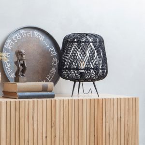 WOOOD Exclusive Tafellamp 'Moza' Gevlochten bamboe / rotan, kleur Zwart