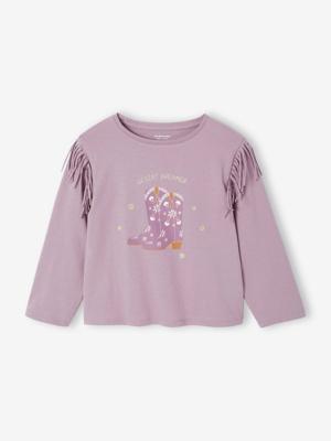 T-shirt met franjes voor meisjes met lange mouwen zachtpaars