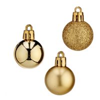 Mini kerstballen - 20x stuks - goud - kunststof - 3 cm - mat/glitter/glans
